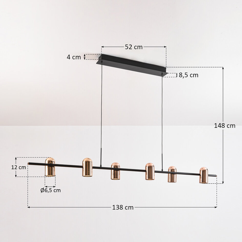 Suspension Kyo, 6 lumières - noir et or