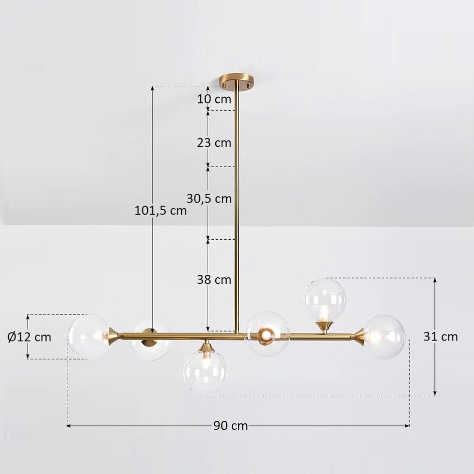 Lampe suspendue Aster - or avec verre transparent