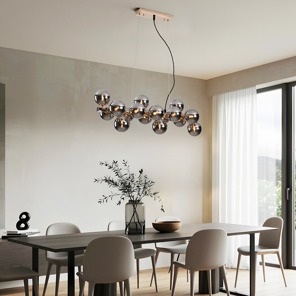 Luxe hanglamp  16-lichts smoke glas met spiegeleffect  - Sunita