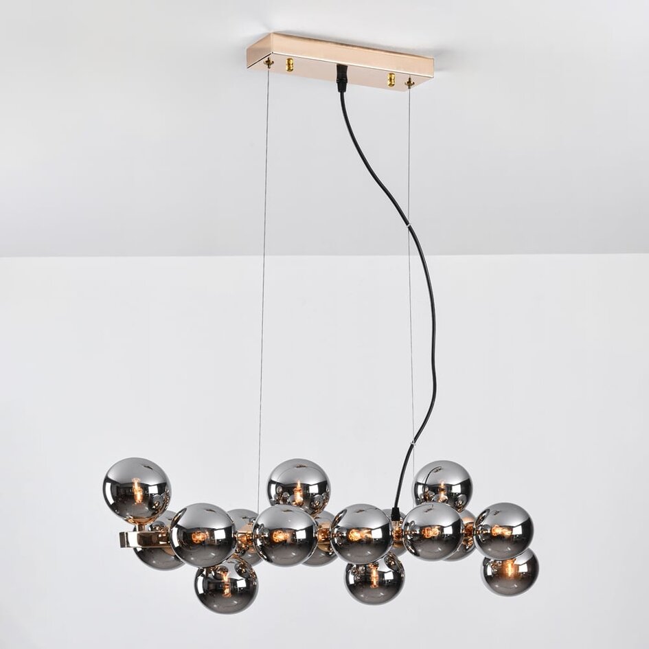 Suspension Sunita 16 lumières en verre fumé à effet miroir - doré
