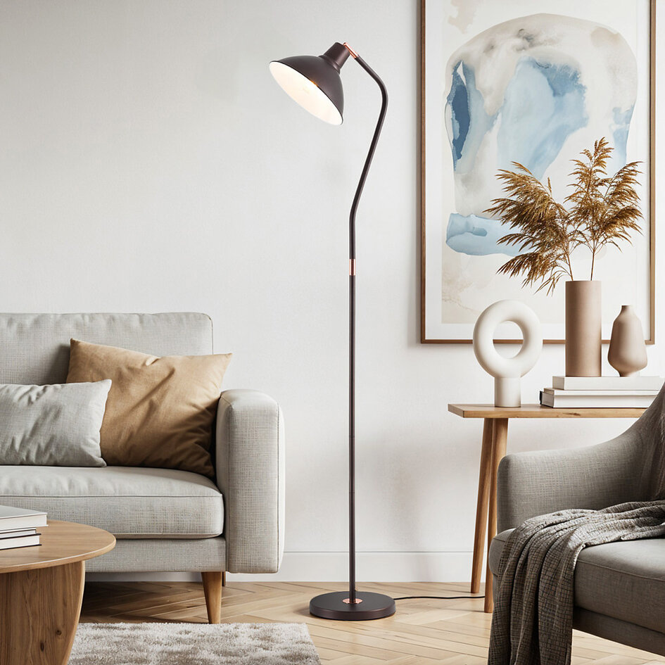 Lampadaire avec abat-jour inclinable - Freddie - Marron café