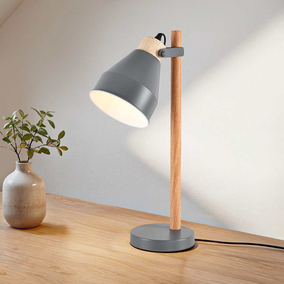 Lampe de table avec abat-jour inclinable et détails en bois - Cally
