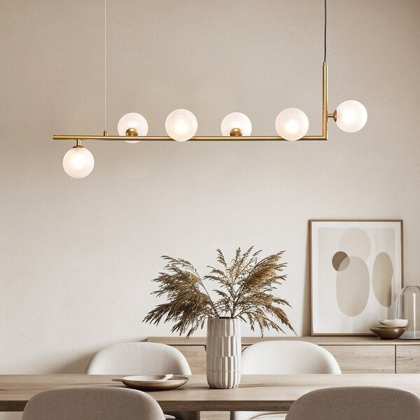Suspension design avec verre blanc laiteux, 6 lumières - Marcus