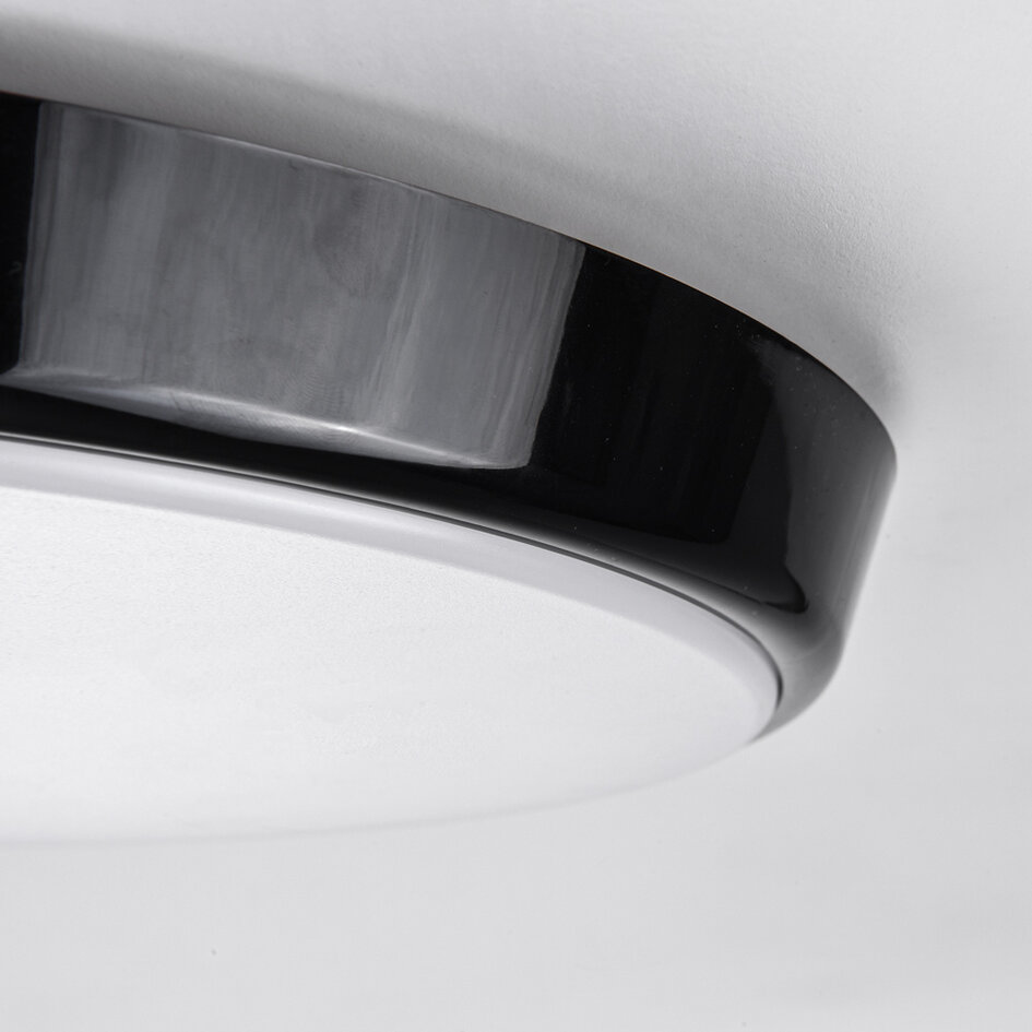 Plafonnier noir Ø 35,2 cm avec bloc de secours, détecteur et commutateur CCT 3000K/4000K/6000K