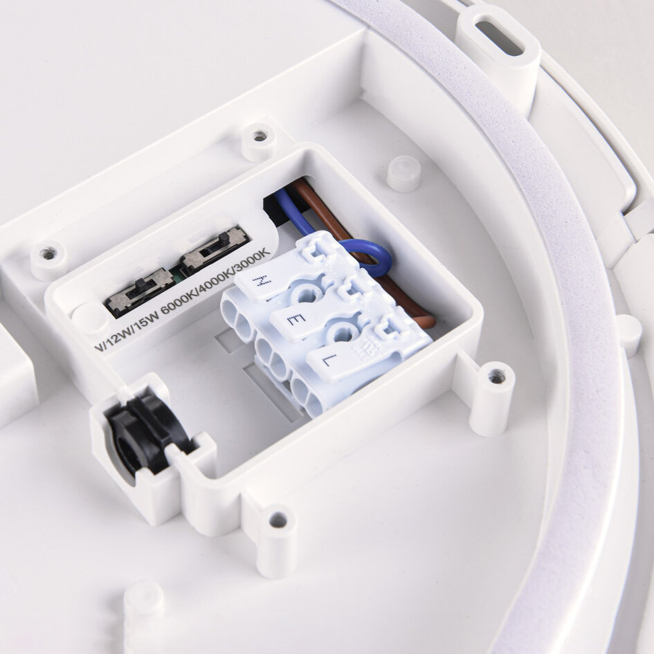 Plafonnier blanc Ø25,5 cm avec unité de secours et interrupteur CCT 3000/4000/6000K