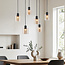 Lampe suspendue noire Palaio avec verre ambré, 6 lumières