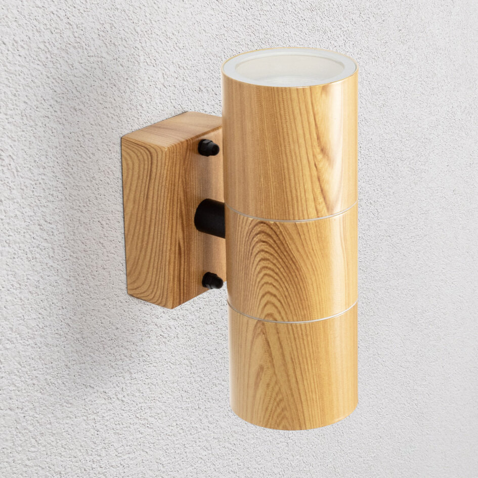 Eigentijdse langwerpige 2-lichts wandlamp  in houtlook - Giorgia