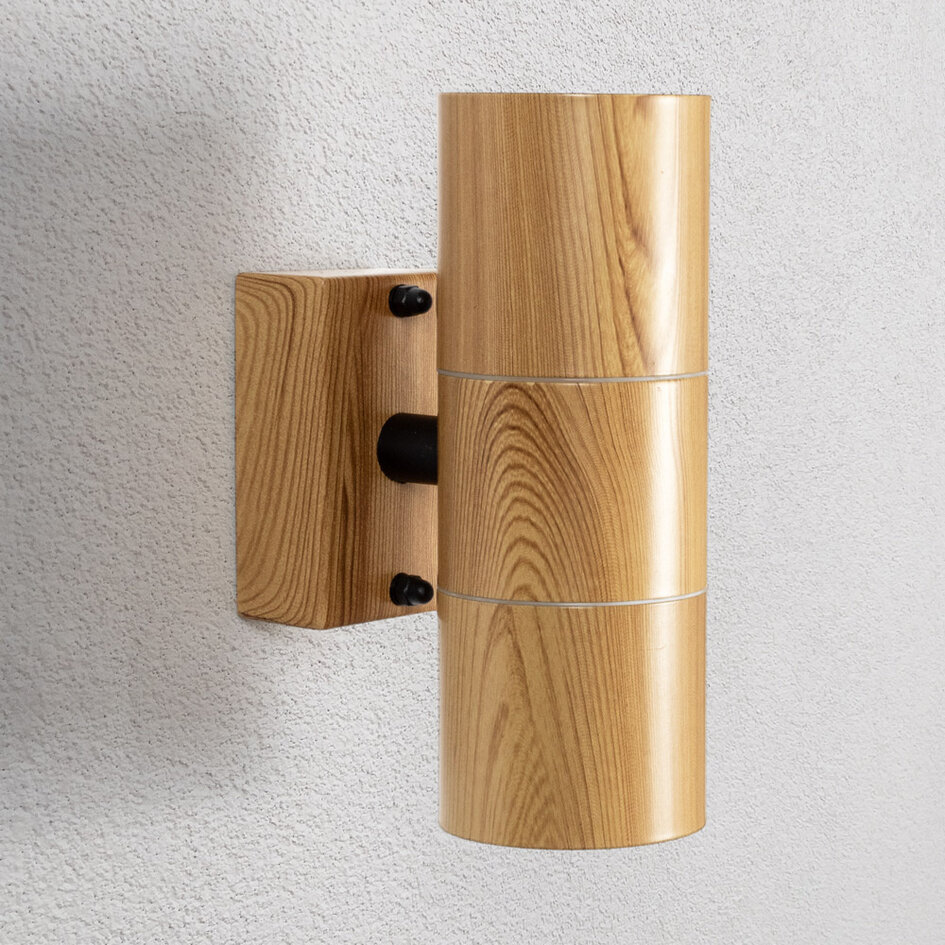 Eigentijdse langwerpige 2-lichts wandlamp  in houtlook - Giorgia