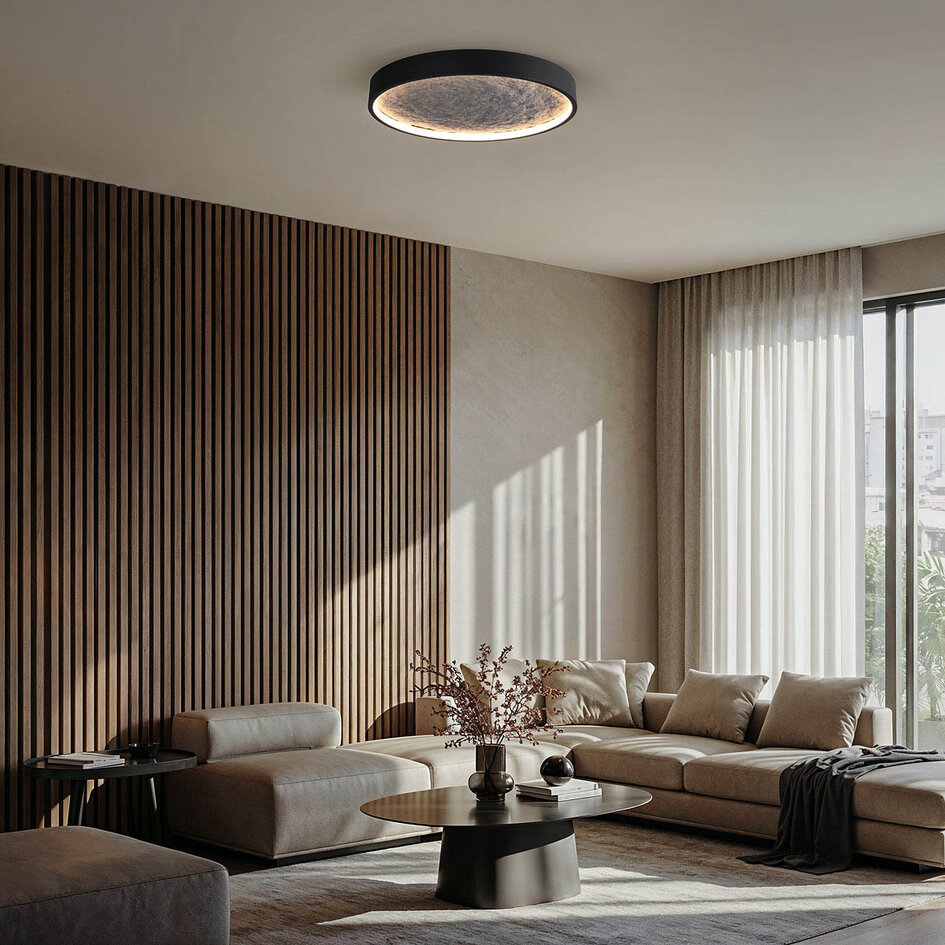 3-staps dimbare plafondlamp zwart met grijs steeneffect Ø40, 18W