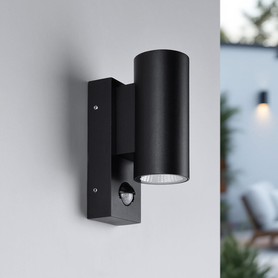 Buitenwandlamp rond Cathy met sensor 2 x 3W LEDs - antraciet