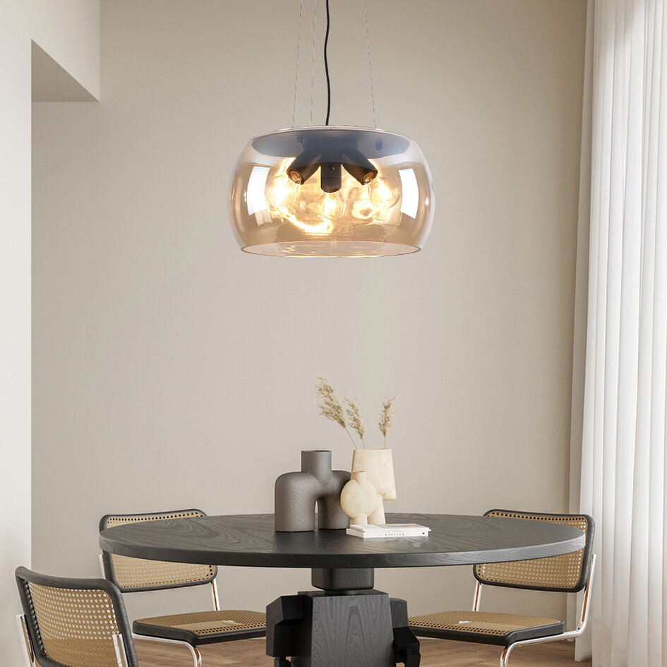 Lampe suspendue design Serres avec verre ambré, 3 lumières