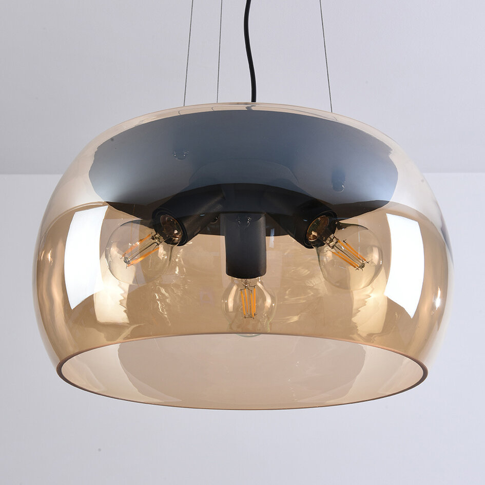 Design hanglamp Serres met amber glas, 3-lichts