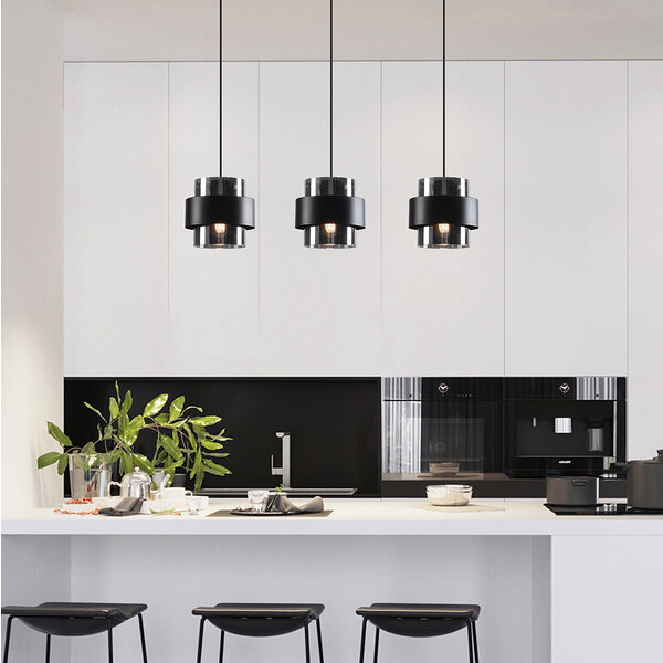 Suspension Faey 3 lumières en verre fumé - noir allongé