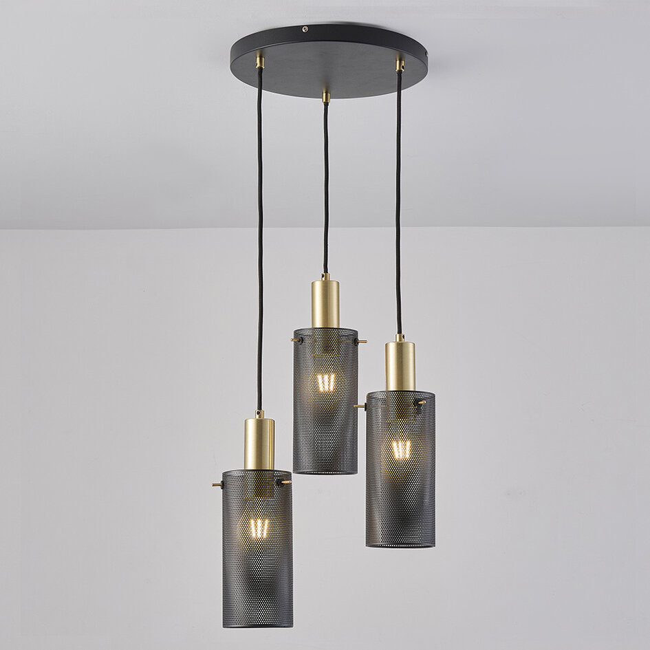 Minimalistische hanglamp met zwarte kap, 3-lichts - Valji