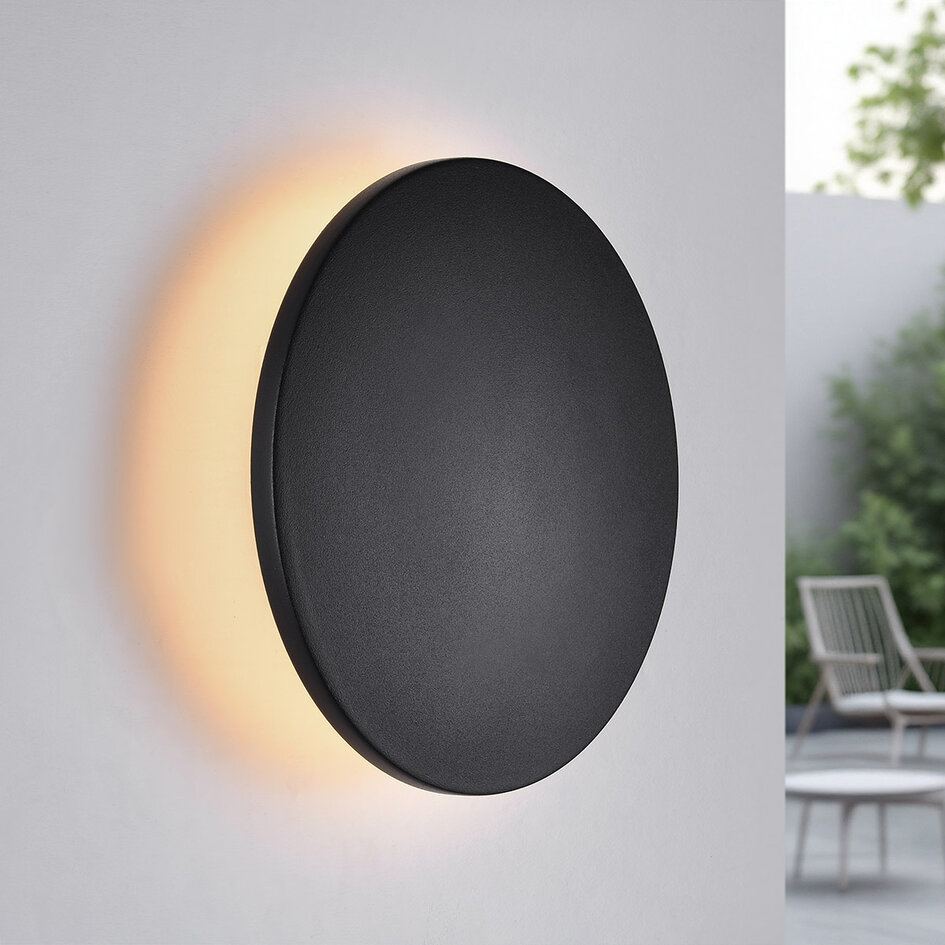 Ronde buitenwandlamp Lune - zwart