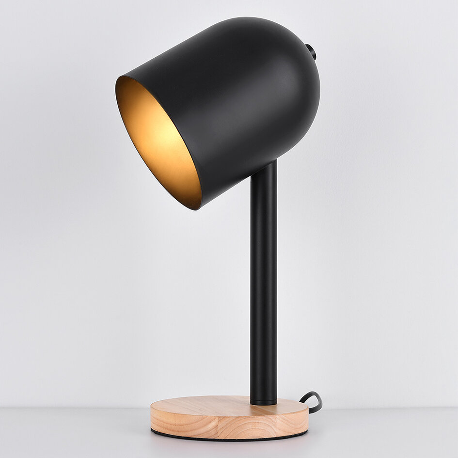 Lampe de table moderne noire avec bois - Spy