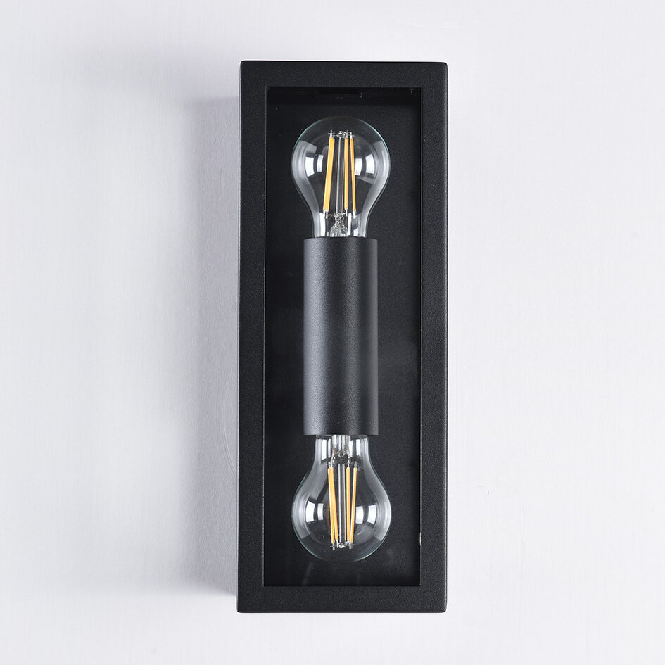 RVS zwarte wandlamp Diana 2-lichts met glas