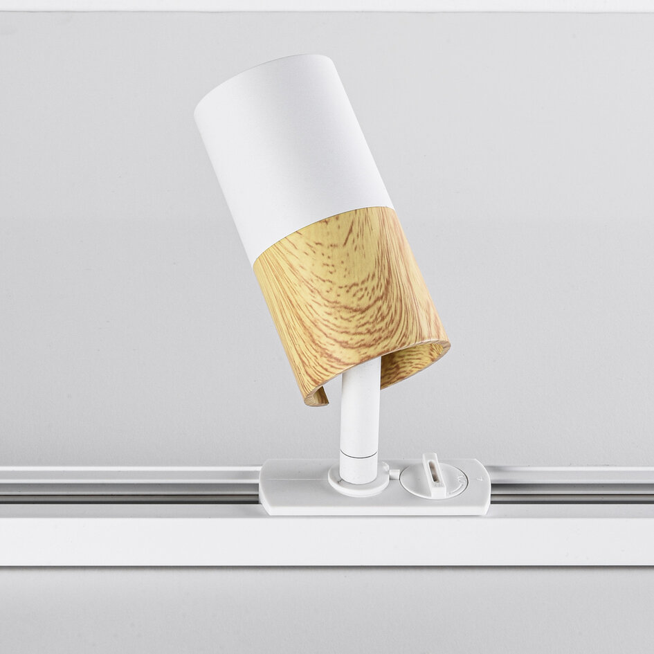 Spot sur rail monophasé blanc avec aspect bois de chêne - Linn