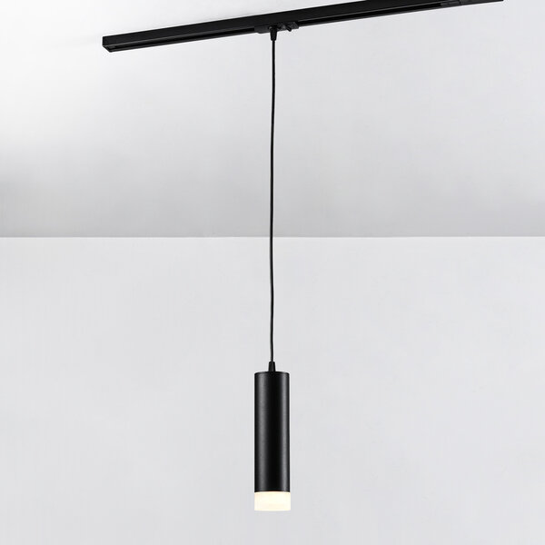 1-fase rail tube hanglamp Luke - zwart met matte diffuser