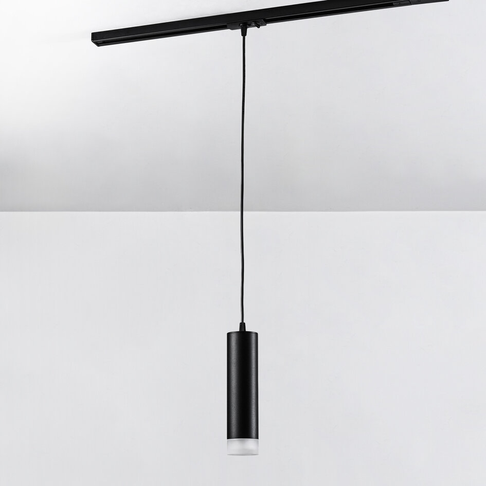 1-fase rail tube hanglamp Luke - zwart met matte diffuser