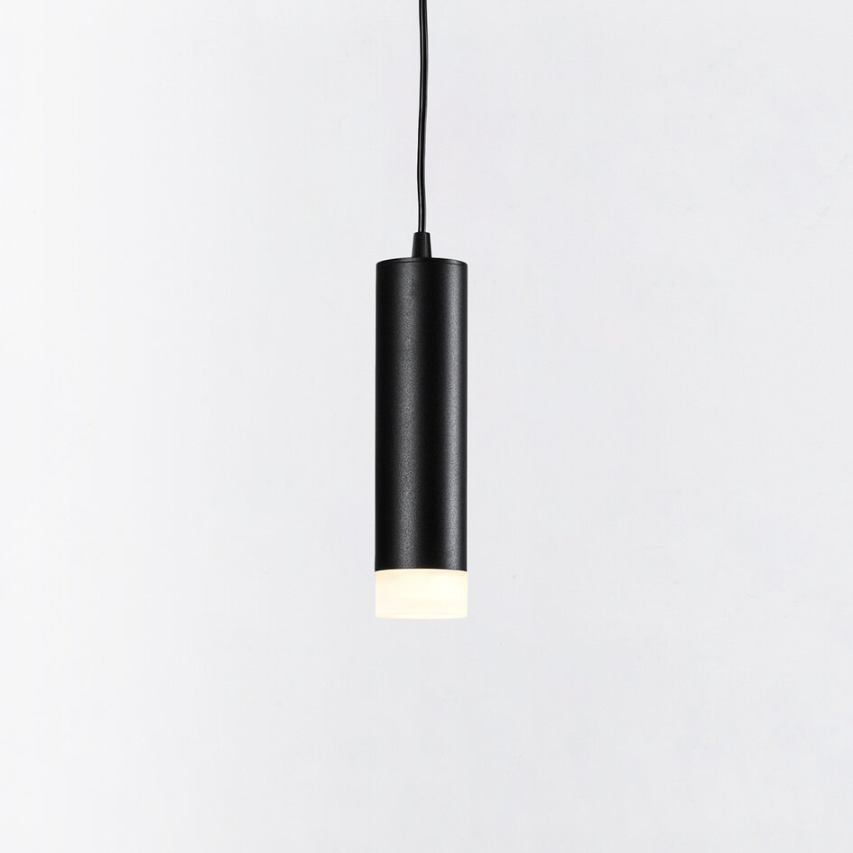 1-fase rail tube hanglamp Luke - zwart met matte diffuser