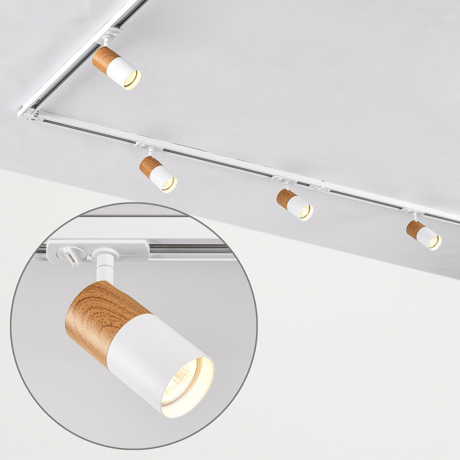 Modern 1-fase railsysteem 3 meter wit mahonie houtoptiek - Linn