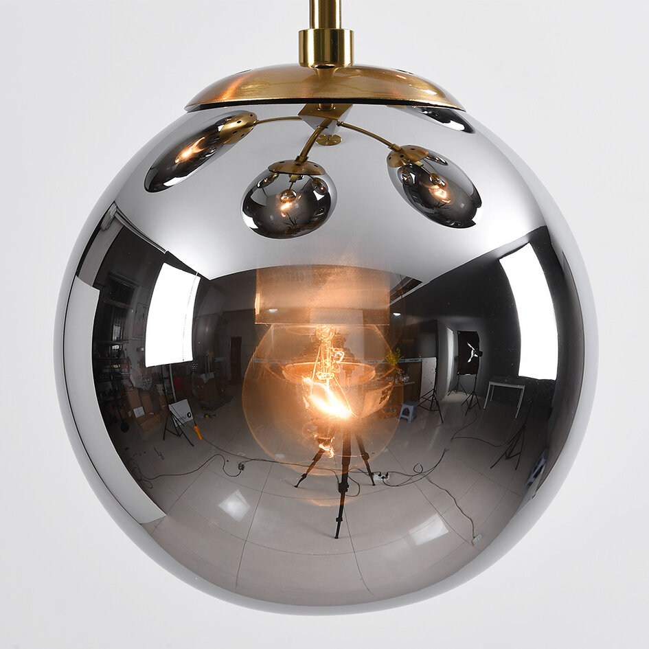 Moderne hanglamp Kenji, 5-lichts - Smoke glas met spiegeleffect