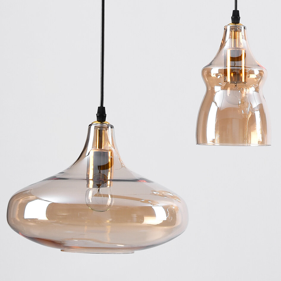 6-lichts design hanglamp Trinidad zwart met amber glas