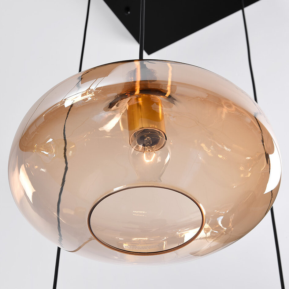 Lampe suspendue 7 lumières noire avec verre ambré - Trinidad