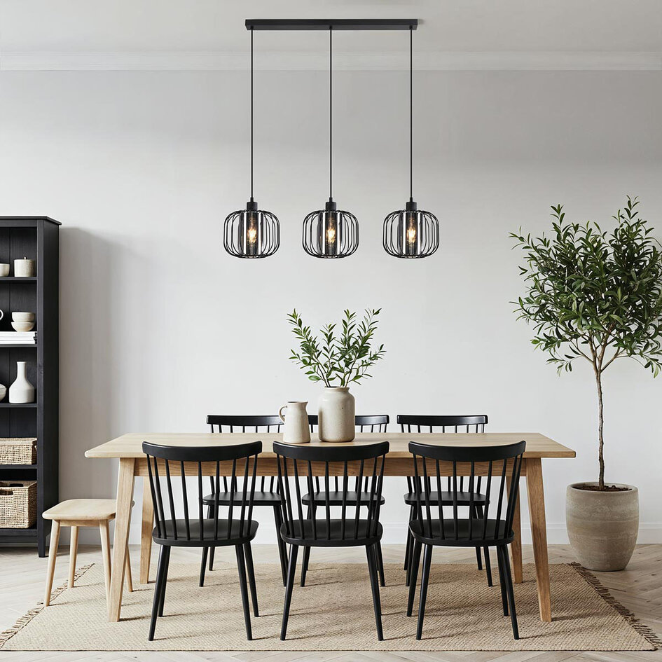 Hanglamp Dilan met smoke glas, 3-lichts - zwart