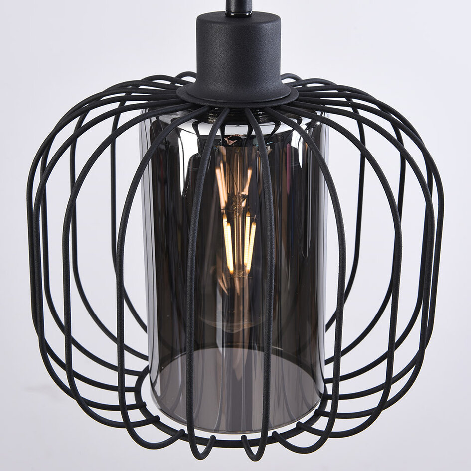 Lampe suspendue Dilan avec verre fumé, 3-lumières - noir