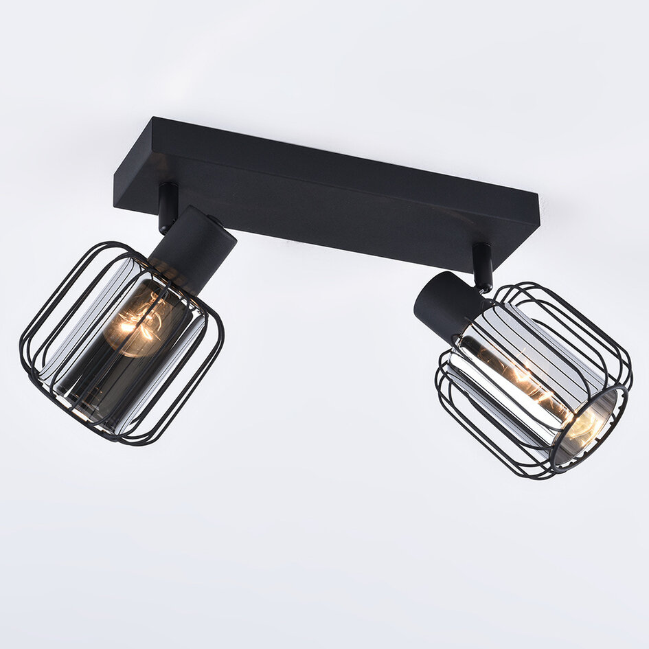 Plafonnier en verre fumé avec spots orientables, 2 lumières - Dua