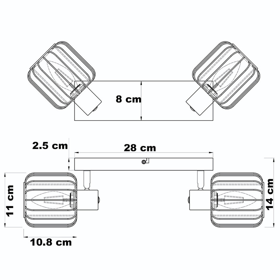 Plafonnier en verre fumé avec spots orientables, 2 lumières - Dua