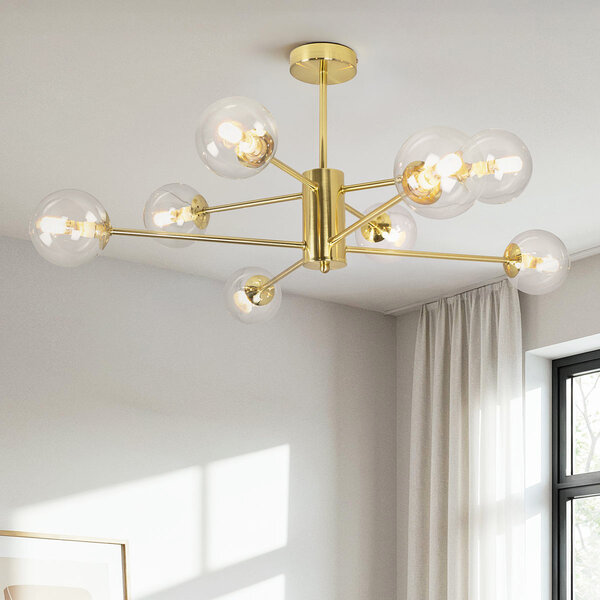 Design zandgouden plafondlamp met transparant glas - 8-lichts Idaho