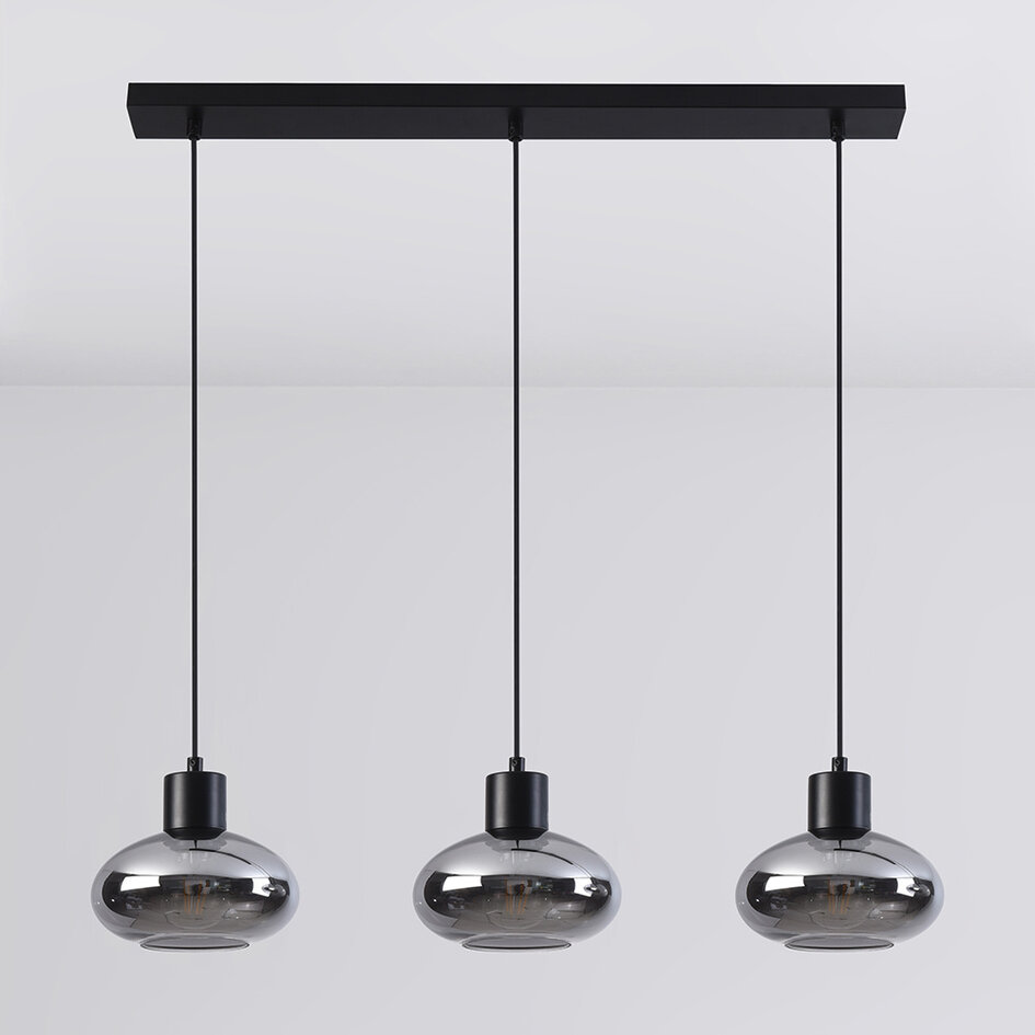 Lampe suspendue Vere avec verre fumé, 3 lumières