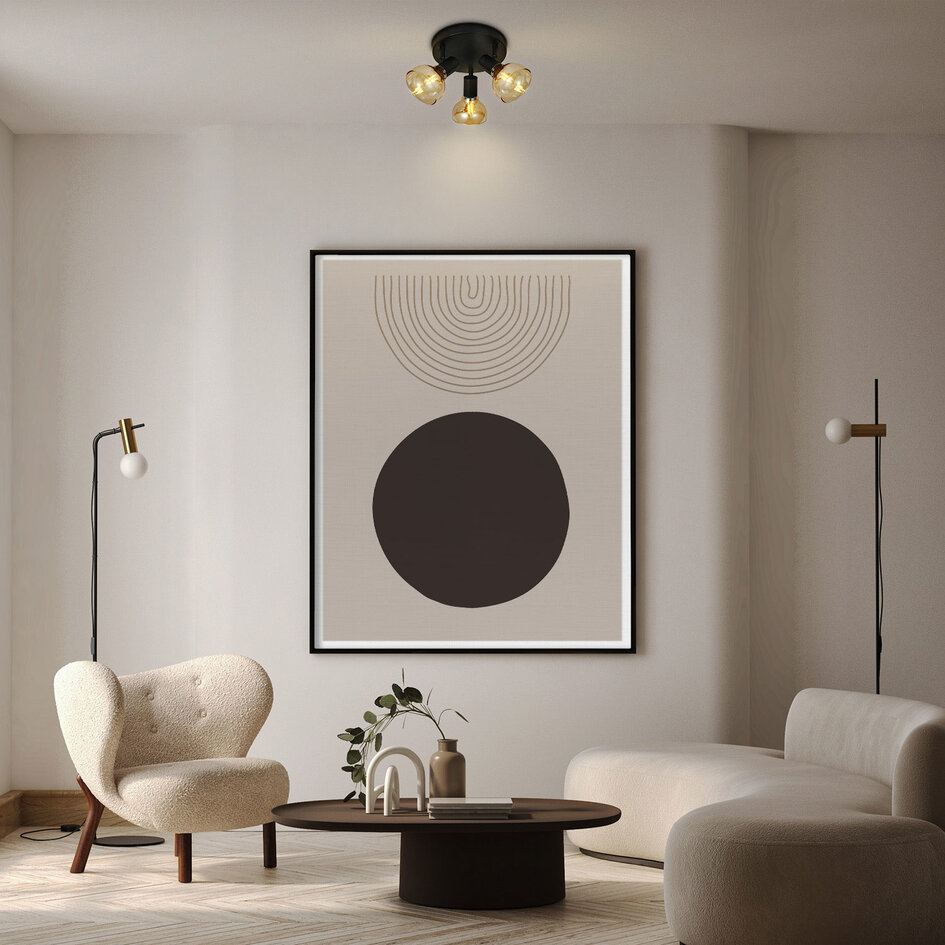 Plafonnier noir avec verre ambré 3 lumières - Missouri