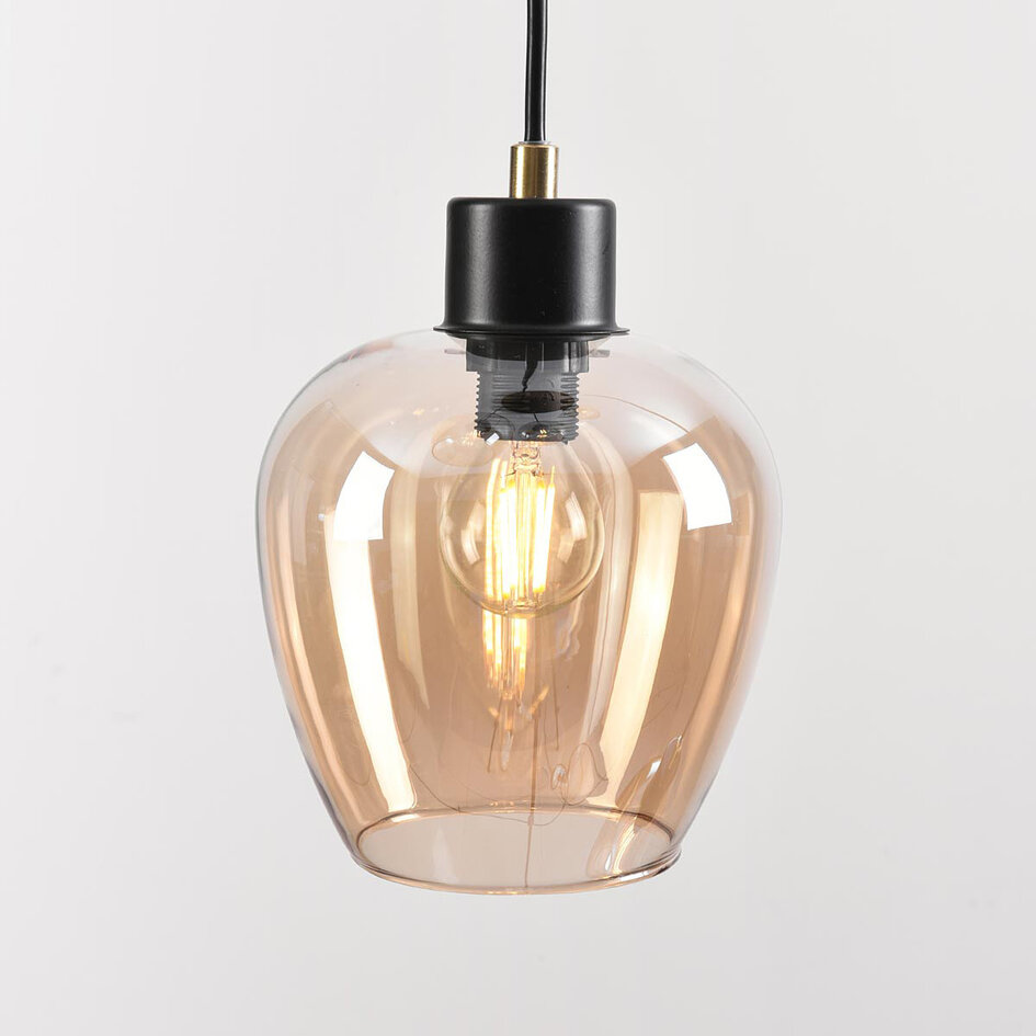 7-lichts hanglamp zwart met amber glas - Hollister