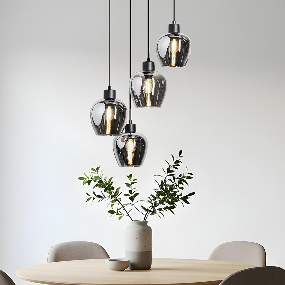 Hanglamp Raleigh 4-lichts met smoke glas