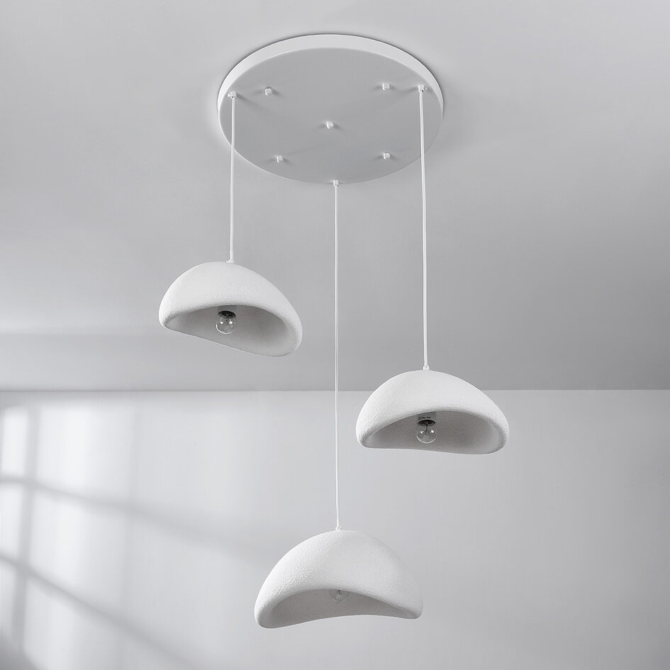 Lampe suspendue 3 lumières Wabi Sabi effet pierre blanche - Sora