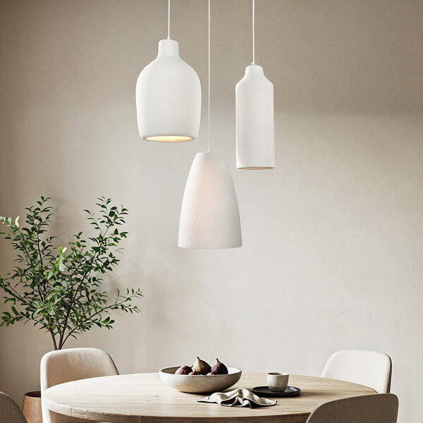 Lampe suspendue moderne Wabi Sabi à 3 lumières avec effet pierre blanc - Kage