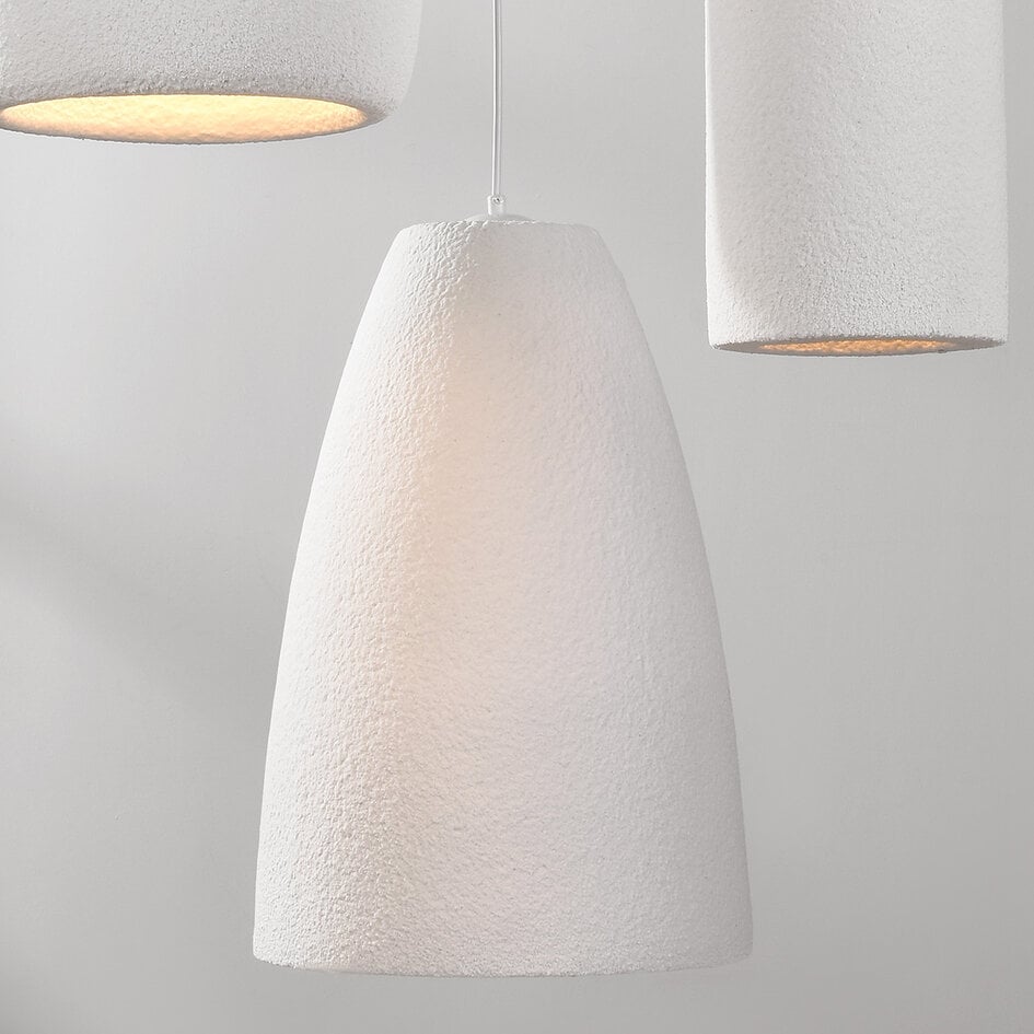 Lampe suspendue moderne Wabi Sabi à 3 lumières avec effet pierre blanc - Kage