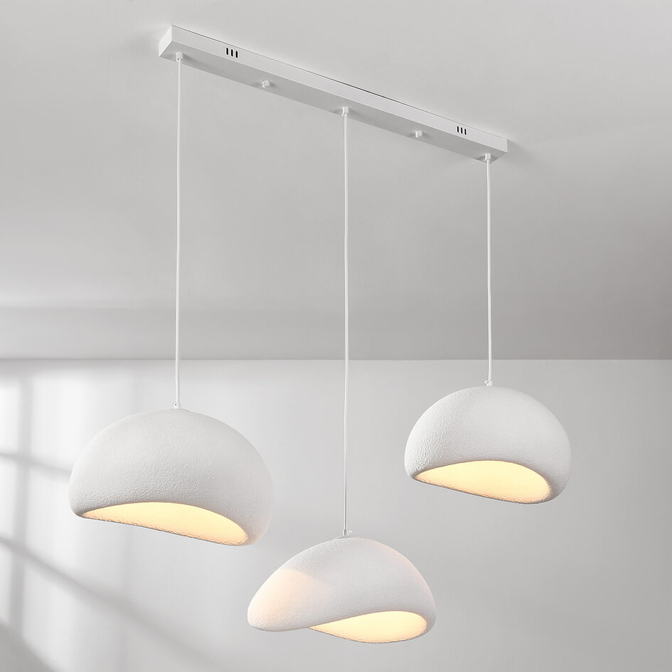 Lampe suspendue Wabi Sabi à 3 lumières Shibui avec motif en pierre blanche - 3 x 40 cm