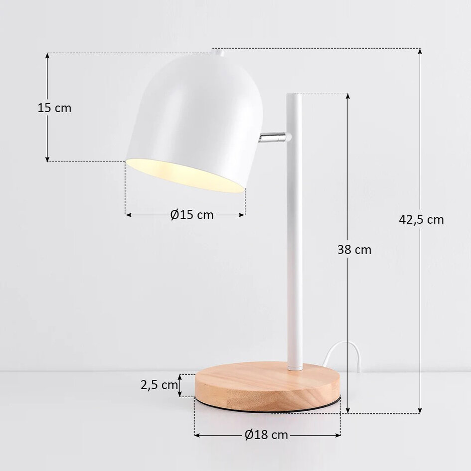 Lampe de table Megan en blanc à pied en chêne clair