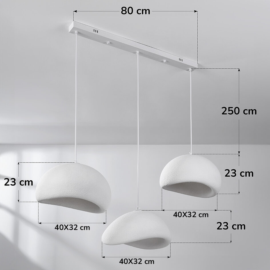 Lampe suspendue Wabi Sabi à 3 lumières Shibui avec motif en pierre blanche - 3 x 40 cm