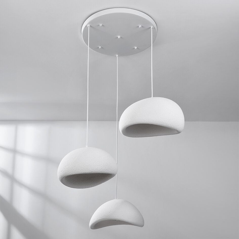 Lampe suspendue Wabi Sabi Ishi à 3 lumières avec motif en pierre blanche - 3 x 40 cm