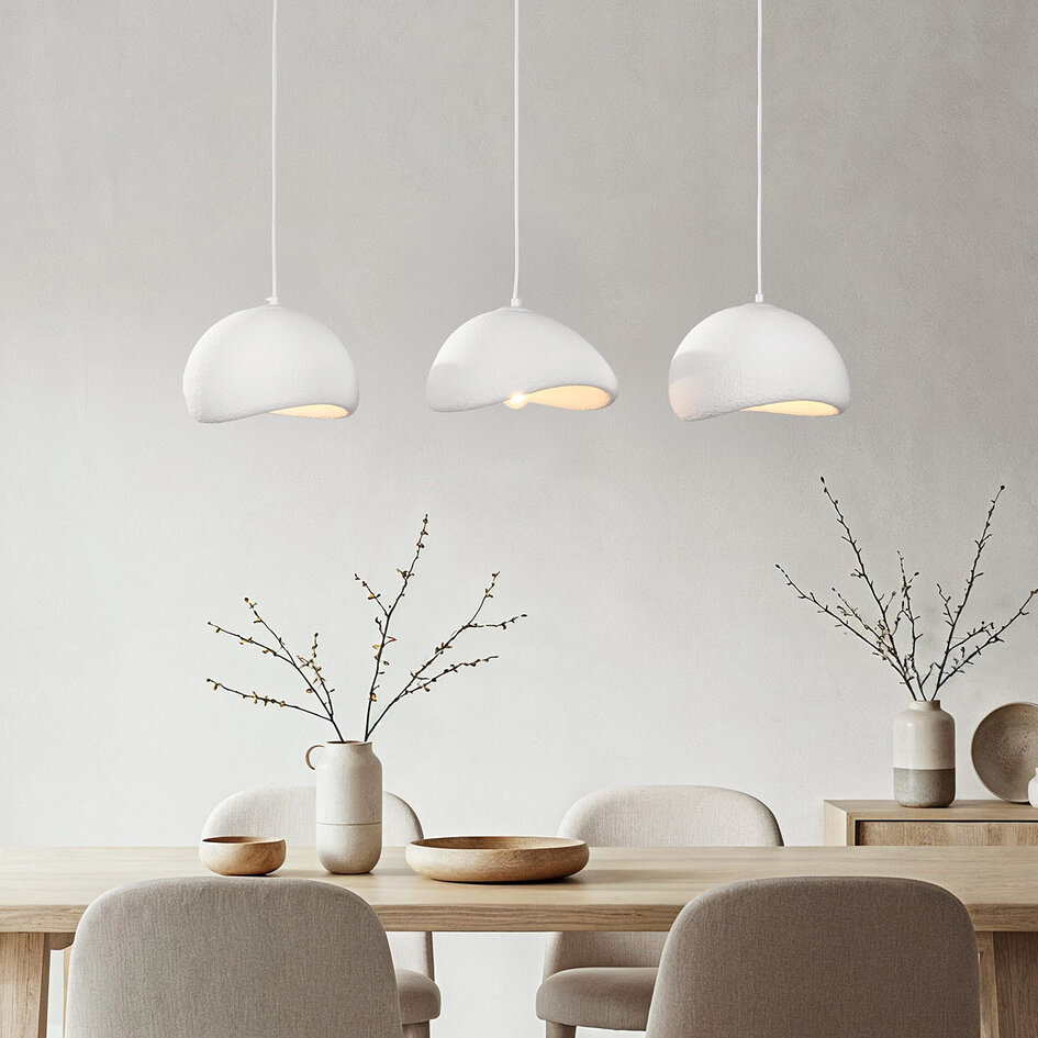 Lampe suspendue Wabi Sabi à 3 lumières Shibui avec effet pierre blanche - 3 x 30 cm