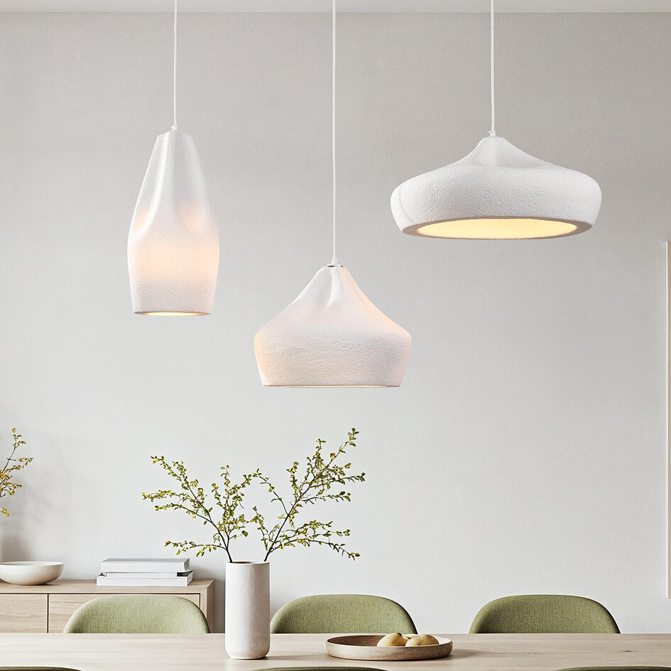 Lampe suspendue moderne blanche dans le style Wabi Sabi, 3 lumières - Kaze