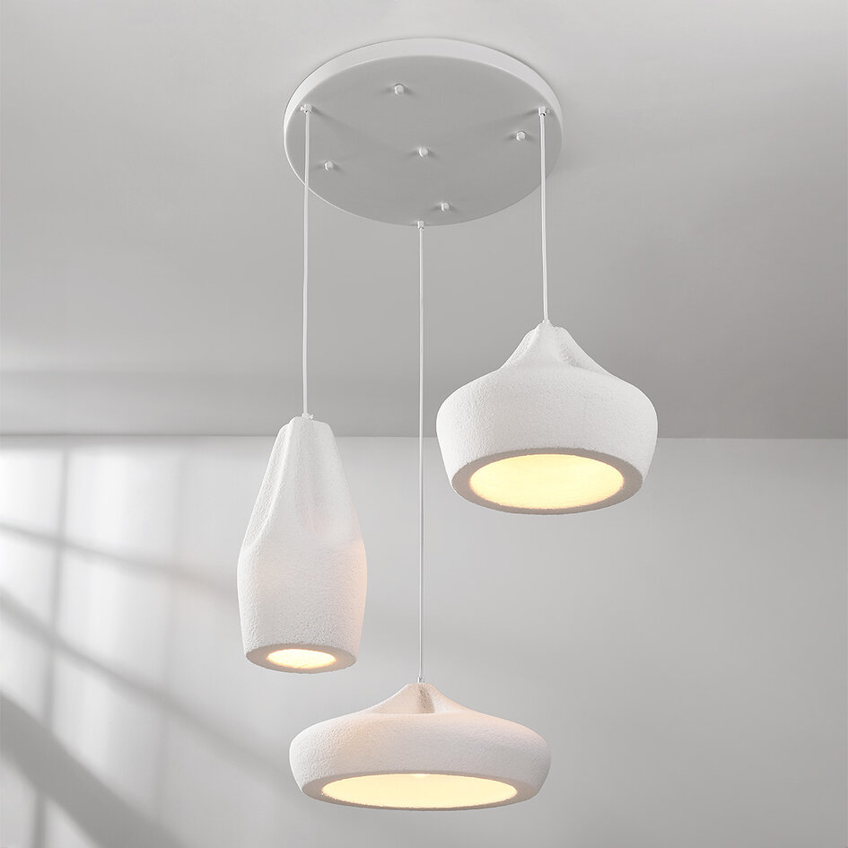 Lampe suspendue à 3 lumières blanche dans le style Wabi Sabi - Mizu