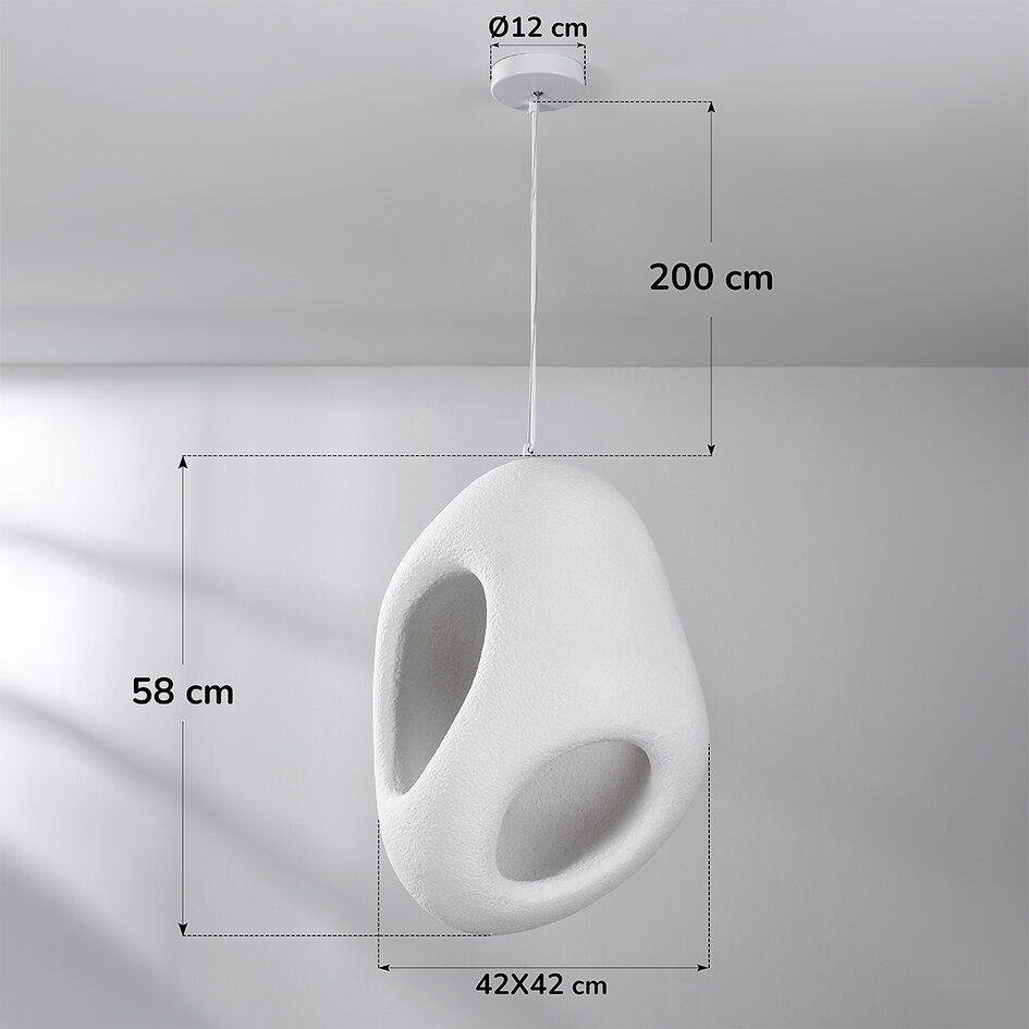Lampe suspendue moderne Wabi Sabi Mori avec effet pierre blanche - 42 x 58 cm