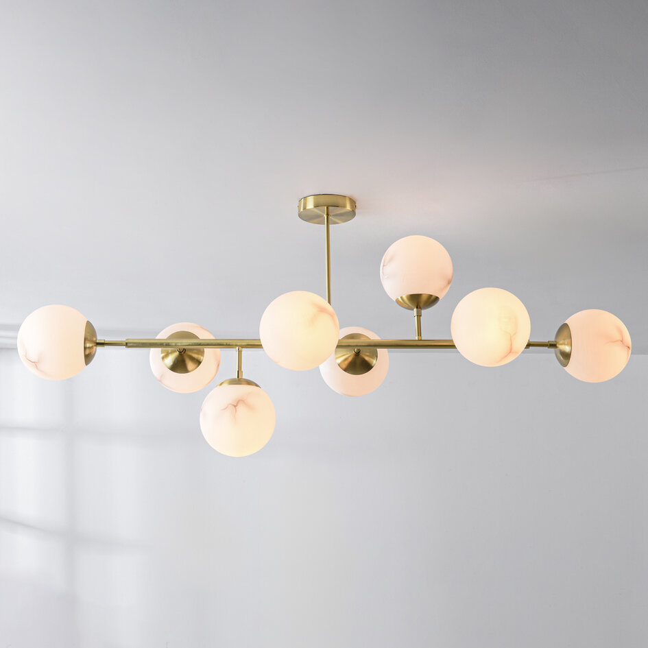 Design plafondlamp Osem goud met marmerlook bollen, 8-lichts